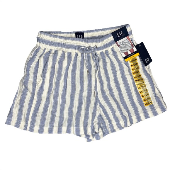 GAP Pants - Gap Lightweight Linen Shorts White Blue English Manor Stripes Drawstring Size M
